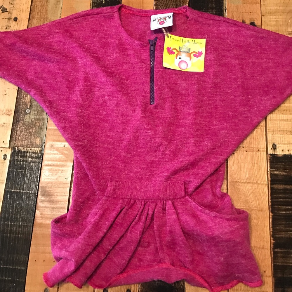 NWT Spoiled Little Mama Toddler Tunic Dress Pockets Zippered Magenta Pink
